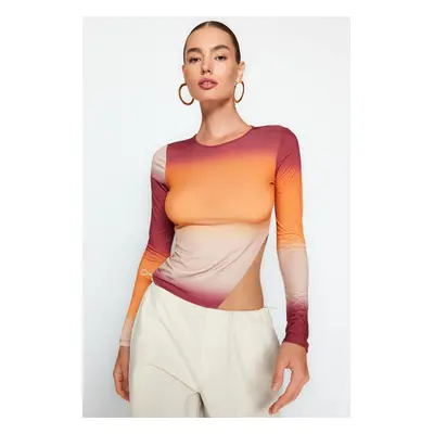 Trendyol Orange Gradient Patterned Asymmetric Stretchy Knitted Blouse