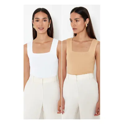 Trendyol Camel-Ecru Basic Double Pack Top Knitwear Blouse