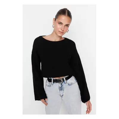 Trendyol Black Crop Spanish Sleeve Knitwear Sweater