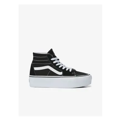 Fekete női bokabőr tornacipők a VANS Sk8-Hi T platformon - Női