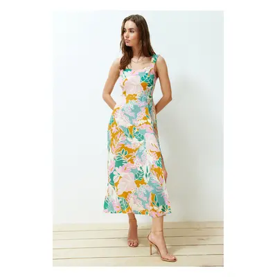 Trendyol Multicolor Floral Print A-line 100% Viscous Midi Woven Dress