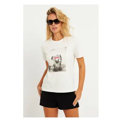 Cool & Sexy Women's Ecru Printed T-Shirt