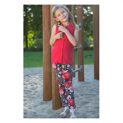 Girls' Black Flowered Pants