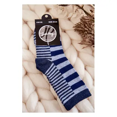 Children's classic socks with stripes and stripes of dark blue