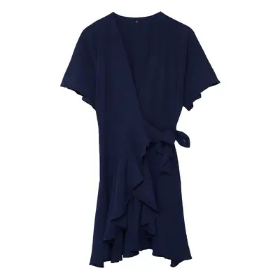 Trendyol Navy Blue Double Breasted Skirt Flounced Mini Woven Dress