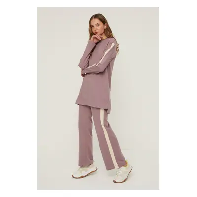 Trendyol Damson Stripe Detailed Knitted Tracksuit Set