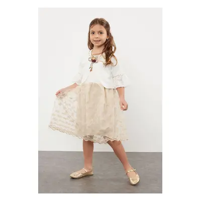 Trendyol Girl's Stone Bolero Flower Appliqued Stone Detailed Woven Set Dress