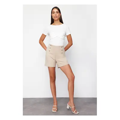 Trendyol Mink Gold Button Detailed High Waist Interlock Smart Shorts & Bermuda