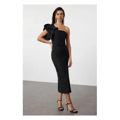 Trendyol Black Fitted, Ruffle Detailed One-Shoulder Woven Dress