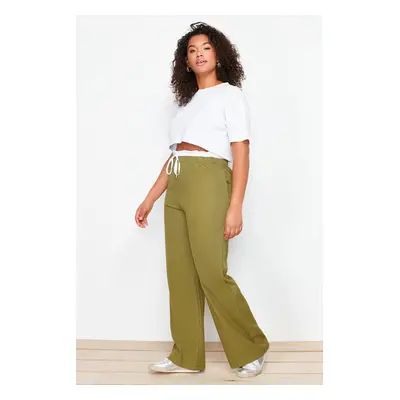 Trendyol Curve Khaki Stretch Waisted Wide Leg / Wide Cut Woven Fabric Trousers