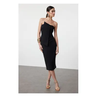 Trendyol Black Asymmetrical Collar Detailed Woven Elegant Evening Dress