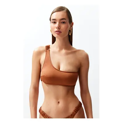 Trendyol Brown One-Shoulder Gathered Bikini Top