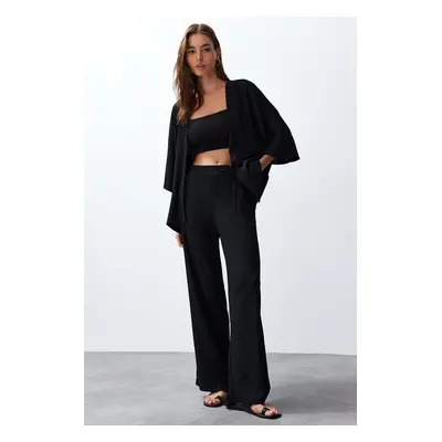 Trendyol Black Relaxed/Comfortable Cut Knitted Kimona Trousers Top-Bottom Set