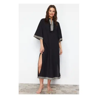 Trendyol Black Wide Fit Maxi Woven Stripe Accessory Beach Dress