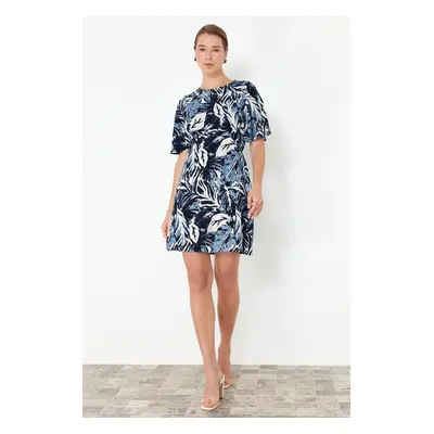 Trendyol Blue Tropical Floral A-line Viscose Mini Woven Dress