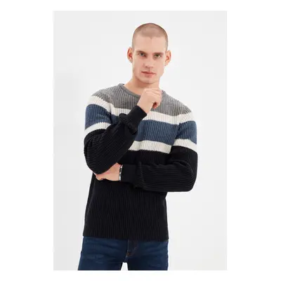 Trendyol Gray Slim Fit Crew Neck Paneled Knitwear Sweater