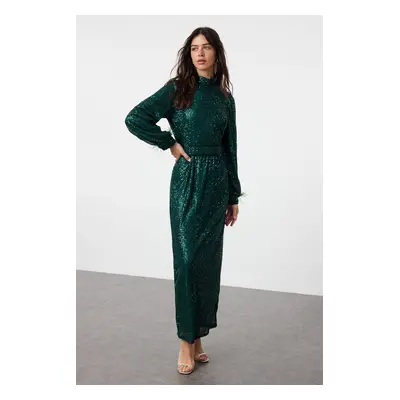 Trendyol Emerald Green Otrish Detailed Sequined Evening Dress