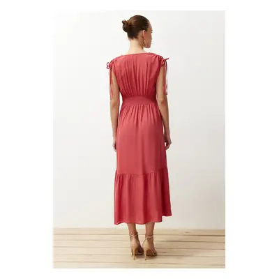 Trendyol Dried Rose Skirt Flounce Maxi Woven Dress