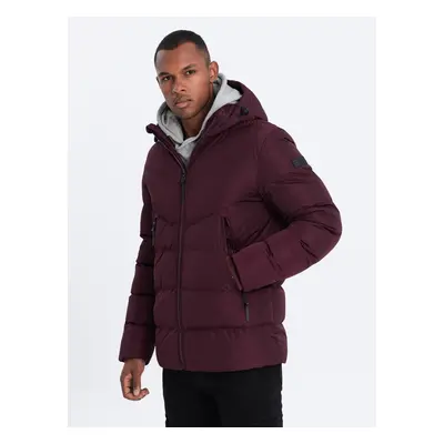 Burgundy Men's Quilted Winter Jacket Ombre Clothing