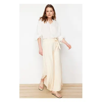 Trendyol Mink Short Wide Leg Flexible Trousers with Side Slits