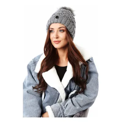 Warm, dark gray winter cap with pompom