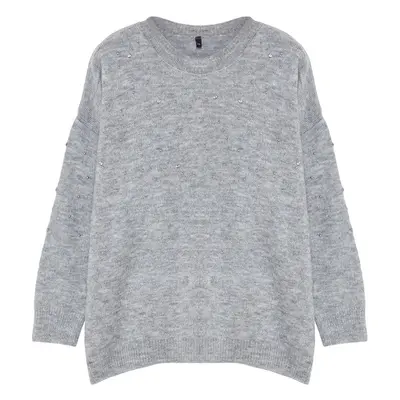 Trendyol Curve Gray Crew Neck Stone Knitwear Sweater