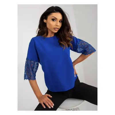 Cobalt blue short evening blouse with 3/4 sleeves