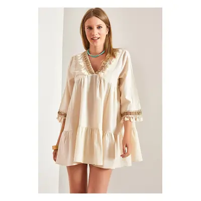 Bianco Lucci Women Tasseled Linen Dress