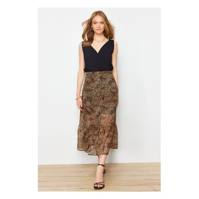 Trendyol Multicolored Leopard Patterned Chiffon Fabric Midi Length Woven Skirt