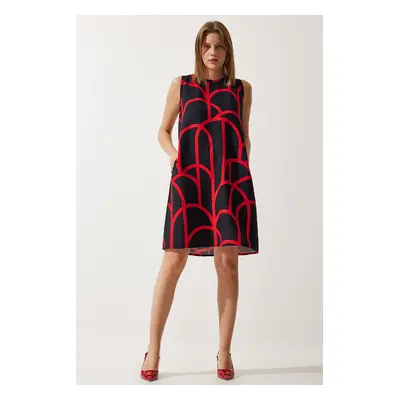 Happiness İstanbul Women's Black Red Patterned Summer Bell Dress