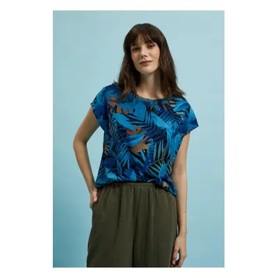 Women's T-shirt MOODO with tropical pattern - dark blue