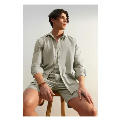 Trendyol Beige Unisex Regular Fit 100% Cotton Linen Look Shirt