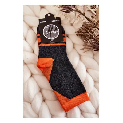 Two-color socks for teenagers with stripes Graphite - orange