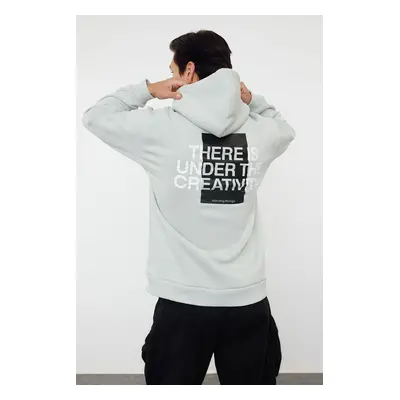 Trendyol Gray Oversize/Wide Cut Hooded Long Sleeve Back Text Printed Sweatshirt