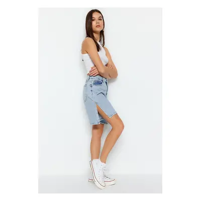 Trendyol Light Blue Slit High Waist Denim Shorts