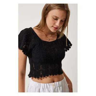 Happiness İstanbul Women's Black Openwork Knitwear Blouse