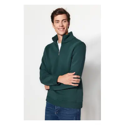 Trendyol Green Regular/Normal Cut Stand Collar Zippered Sweatshirt