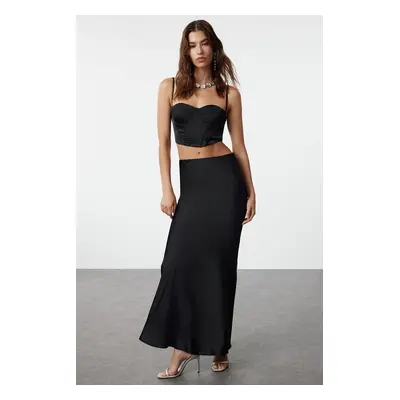 Trendyol Black Woven Satin Long Skirt