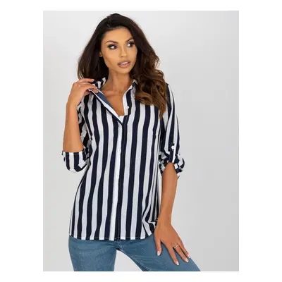 Summer shirt blouse in navy blue and white