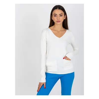 Ecru Plain Classic Sweater With Neckline