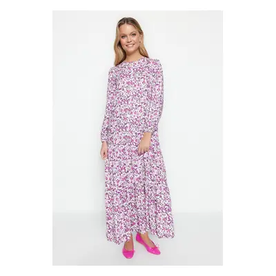 Trendyol Purple Floral Patterned 100% Viscose Woven Dress