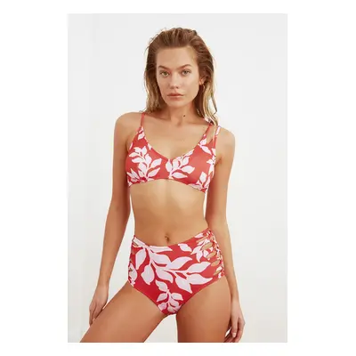 Trendyol színes levél minta cross-connected magas derék bikini alsó