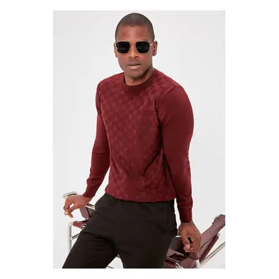 Trendyol Claret Red Slim Crew Neck Textured Knitwear Sweater