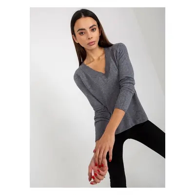 Dark grey smooth classic sweater with neckline