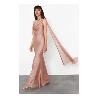 Trendyol Pink Carmen Collar Woven Chiffon Long Elegant Evening Dress