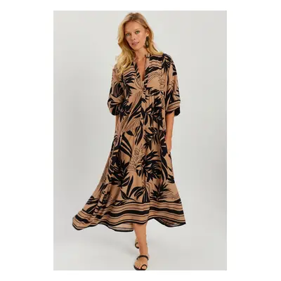 Cool & Sexy Women's Camel-Black Patterned Loose Maxi Dress GO166