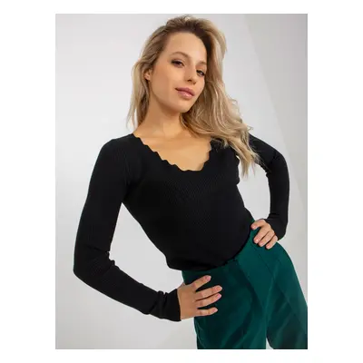 Black ribbed classic sweater with neckline