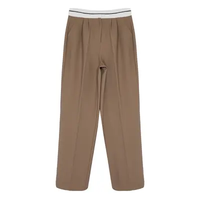 Trendyol Brown Wide Leg High Waist Woven Trousers with Belt Detail