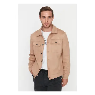 Trendyol Camel Regular Fit Pocket Buttoned Winter Seasonal Suede Jacket Coat