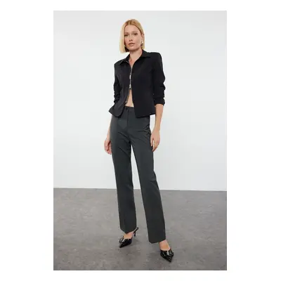 Trendyol Anthracite Ribbed Detailed Straight Cut Woven Trousers